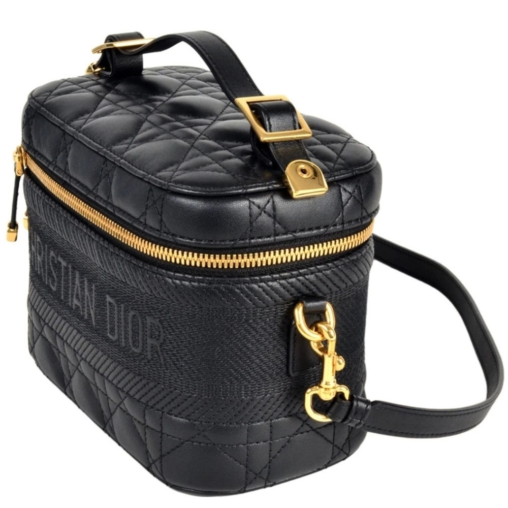 Christian Dior Vanity Bag Shoulder Leather Canvas Black Crossbody/Top Handle - Picture 3 of 16